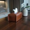 Genuine Saffiano leather tissue box holder in slate and cognac saddle by Connsole Casa