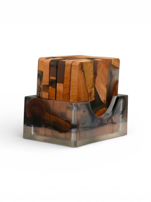 Eastern cedar aromatic wood and resin coaster set by Connsole Casa