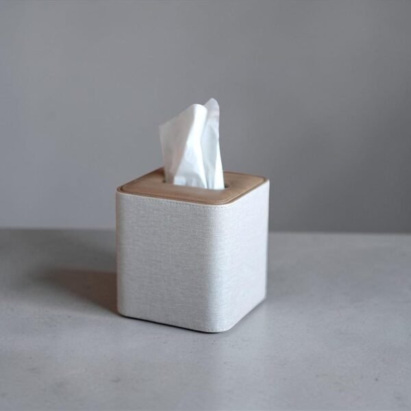 Elegant PU Leather Tissue Box – Square Linen Texture with Magnetic Closure
